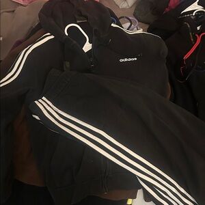 adidas Black Hoodie & Track Pants with White Three-Stripes
